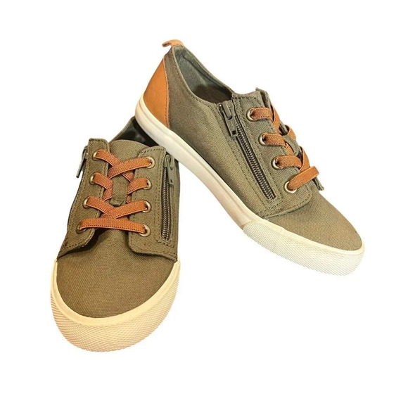 Cat & Jack Other - Cat & Jack Girls Sneakers Size 2 Olive Green Chestnut Brown Flat Zippers Casual